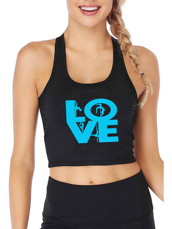Pole Love Design Sexy Slim Fit Crop Top Pole Dancer Fitness Workout Breathable Tank Tops Summer Gym Training Camisole