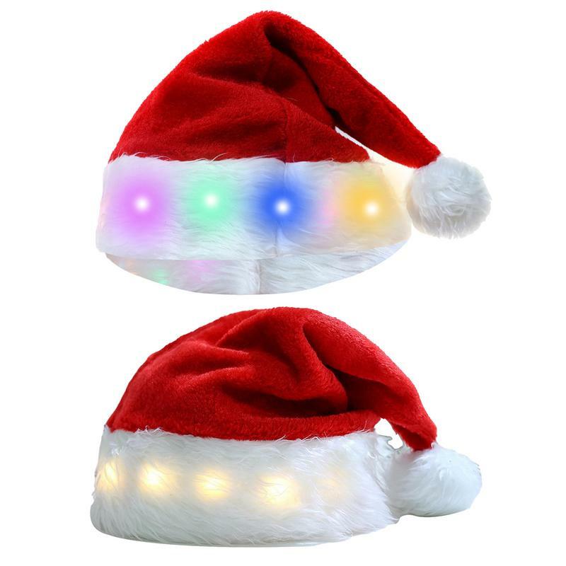 سانتا كلوز أفخم قبعة مع أضواء LED ، قبعات الجدة ، زي حفلة ، مضحك سانتا قبعة ، قبعة عطلة