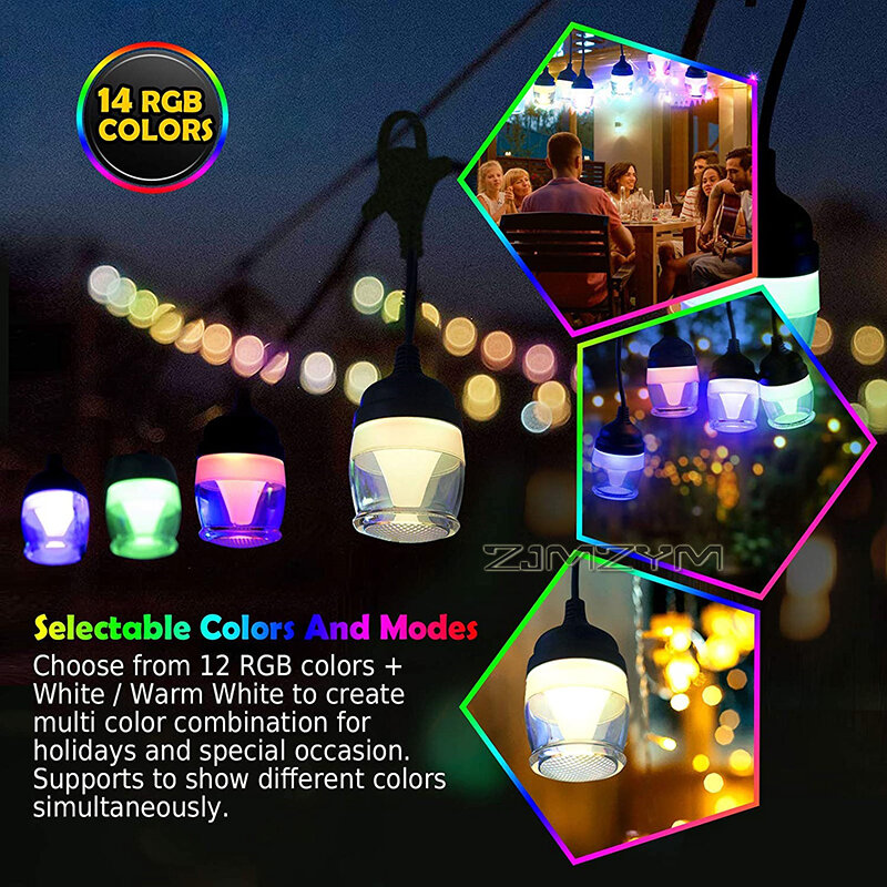 سلسلة ضوء LED منشطة بصوت بلوتوث ، RGB مقاوم للماء ، في الهواء الطلق ، لمبة معلقة ، إكليل خرافي ، 7 ألوان