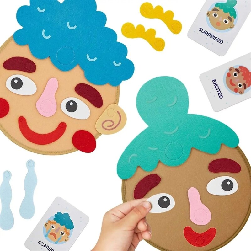 لعبة مطابقة تعبيرات الوجه، ملصق أحجية تعليمية غير منسوج لصالح الأطفال الصغار