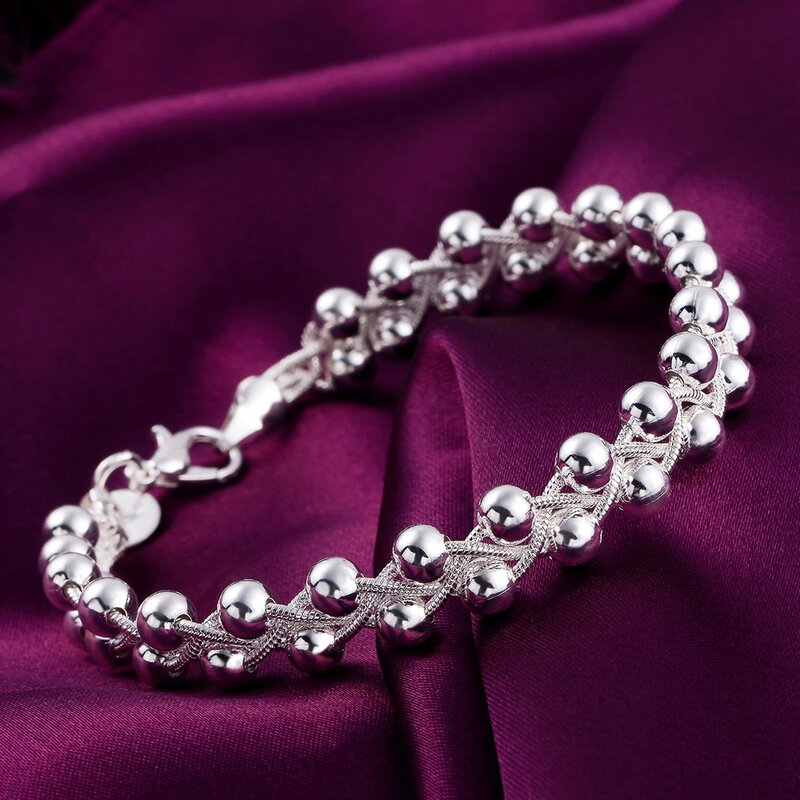 سوار من الفضة الإسترليني للنساء ، سلسلة من الخرز المجدول الجميل ، مجوهرات راقية ، هدايا حفلات الزفاف ، الموضة