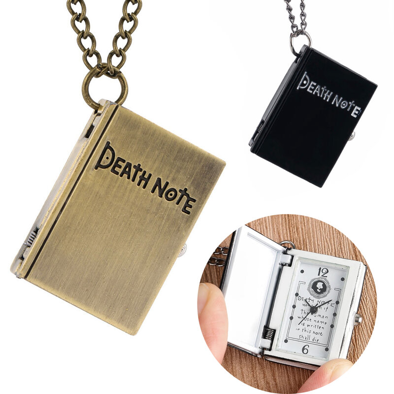 Steampunk كول الموت ملاحظة ساعة جيب كوارتز حجم صغير أسود على شكل كتاب قلادة قلادة الرجال النساء الأطفال هدايا عيد