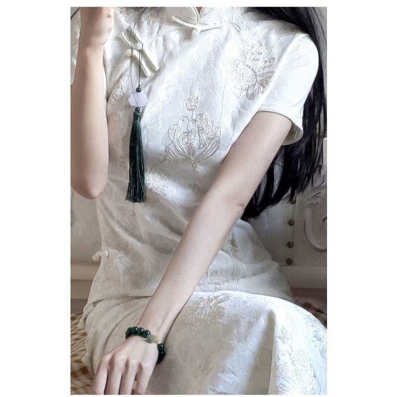 فستان أبيض قديم على الطراز الصيني للنساء ، طريقة قديمة ، شيونغسام معدل ، فتاة صغيرة ، تنورة أولى ، فساتين صيفية ، جديد