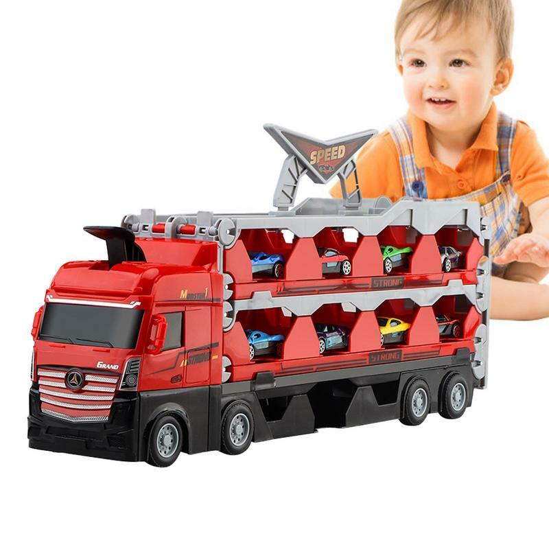 Hauler-City Toys شاحنة الناقل التخزين مع نموذج سيارة معدنية صغيرة ديكاست ، لعبة قابلة للطي ، مسار السيارة ، سيارات السباق