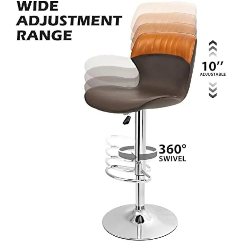 كرسي دوار قابل للتعديل من جلد البولي يوريثان ، ارتفاع قابل للتعديل ، مجموعة من 2 مع مسند للقدمين ، لون متباين ، تصميم مفصل منقسم