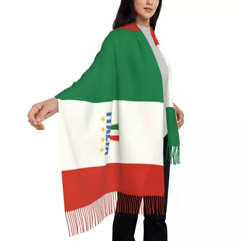 وشاح طويل مع شرابة للنساء ، علم إيطاليا ، التفاف دافئ ، الأوشحة للجنسين ، الشتاء والخريف