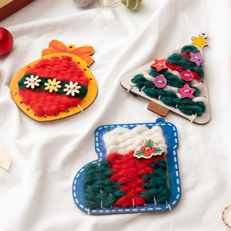 DIY بها بنفسك اليدوية عيد الميلاد عدة أشغال يدوية لطيف الخشب الحياكة ديكور عيد الميلاد المعلقات للأطفال ألعاب يدوية الصنع