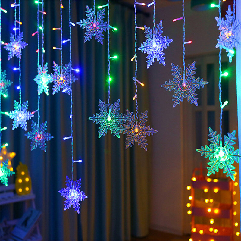 داخلي في الهواء الطلق 3.5 متر LED ندفة الثلج عيد الميلاد جارلاند سلسلة أضواء 8 طرق وامض الجنية الستار أضواء لحفل الزفاف ديكور