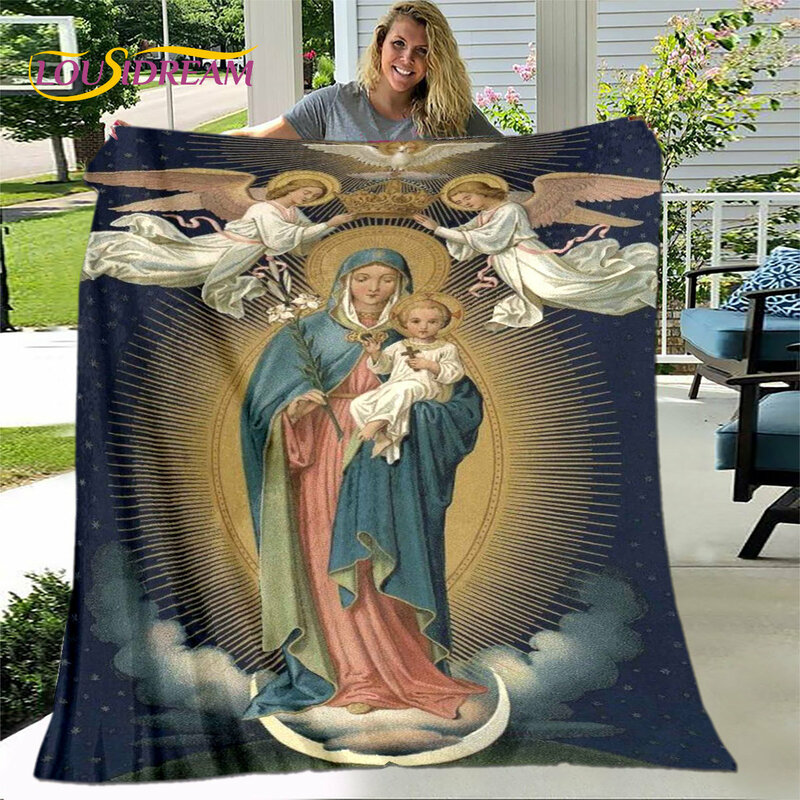 يسوع مريم العذراء بطانية ، الفانيلا بطانية رمي بطانية ، شيربا بطانية دافئة لغرفة المعيشة غرفة نوم سرير أريكة غطاء أريكة الصلاة