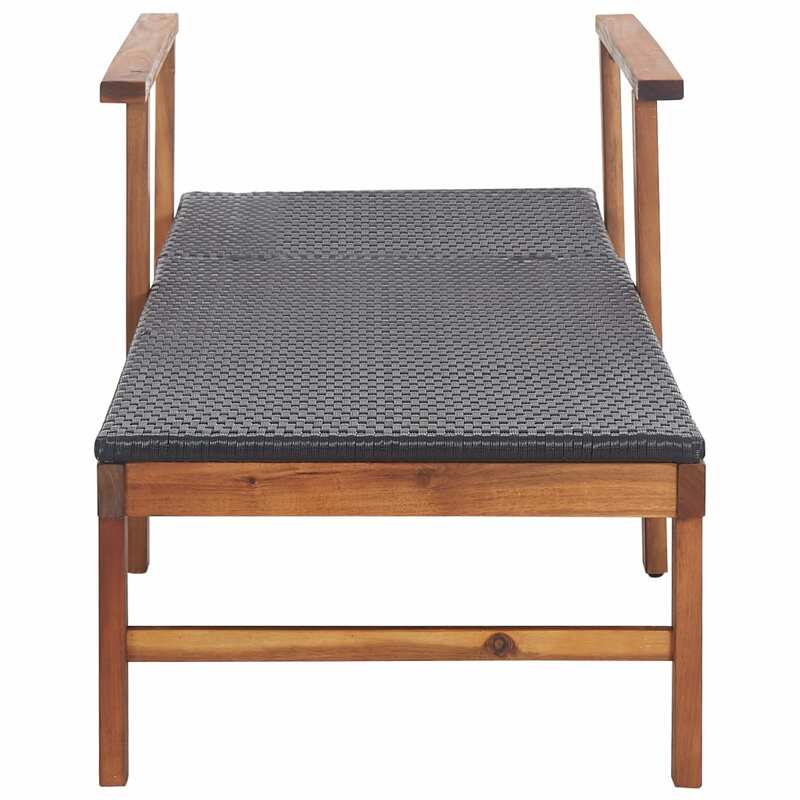 كرسي للاستلقاء في الهواء الطلق من الخشب السنط المصنوع من الخيزران والبولي ، أثاث الفناء باللون الأسود مقاس 200 × 55 × 56 سم