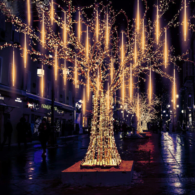 مقاوم للماء الاتحاد الأوروبي التوصيل جارلاند 8 أنابيب LED النيزك دش المطر سلسلة ضوء 50 سنتيمتر 30 سنتيمتر جليد تساقط الثلوج ديكور عيد الميلاد عيد الميلاد ضوء