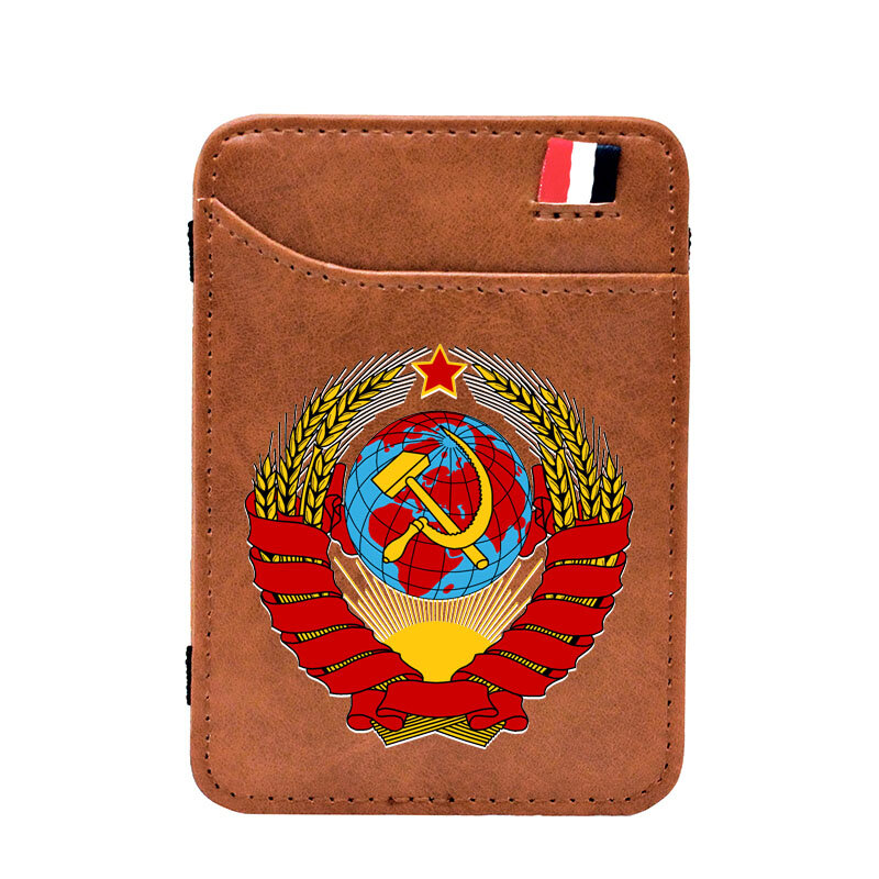 Vintage السوفياتي رمز الطباعة الجلود بطاقة المحفظة الكلاسيكية الرجال النساء المال كليب بطاقة محفظة CCCP النقدية حامل
