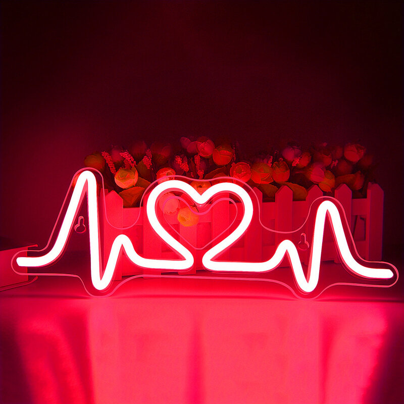 مخطط كهربية القلب من السيليكون علامة نيون ليد ، ديكور حفلة للمنزل ، ديكور جدار غرفة النوم ، هدية صديق فتاة