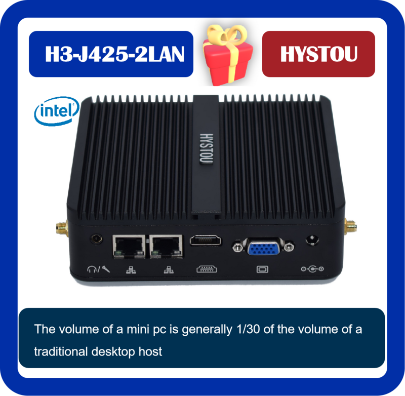 جهاز كمبيوتر صغير HYSTOU بدون مروحة طراز Celeron J4125 معالج DDR4 8GB RAM 128G SSD 4K ويندوز 10 VGA HTPC Wifi