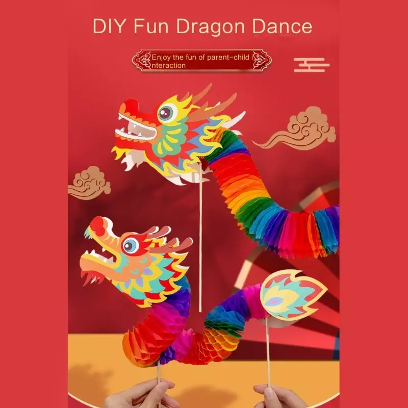 طقم حرفة رقص التنين الورقي ، مشروع فني تقليدي سهل التركيب لتزيين الاحتفال الثقافي للأطفال ، السنة الصينية الجديدة