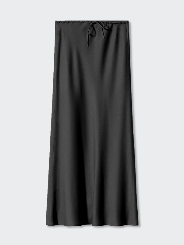 تنورة ساتان طويلة بخط طويل للنساء ، تنورة طويلة أنيقة عالية الخصر ، دانتيل من الحرير البيني ، أسود ، بيج
