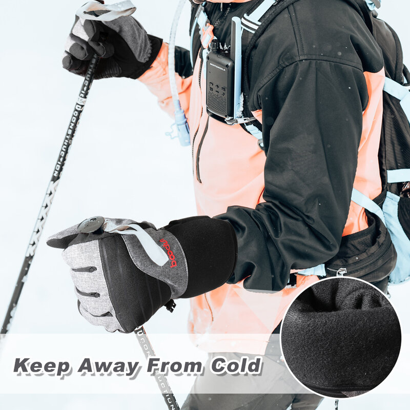 خفيفة التزلج قفازات الشتاء الدافئة الرياضة بولي Leather الجلود المضادة للانزلاق مقاوم للماء شاشة تعمل باللمس الرجال النساء على الجليد قفاز كامل الاصبع