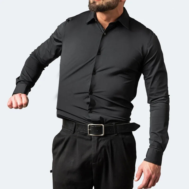 مرونة طفيف الرجال بأكمام طويلة الأعمال قميص غير رسمي بلون ضئيلة غير الحديد فستان قمصان حجم كبير