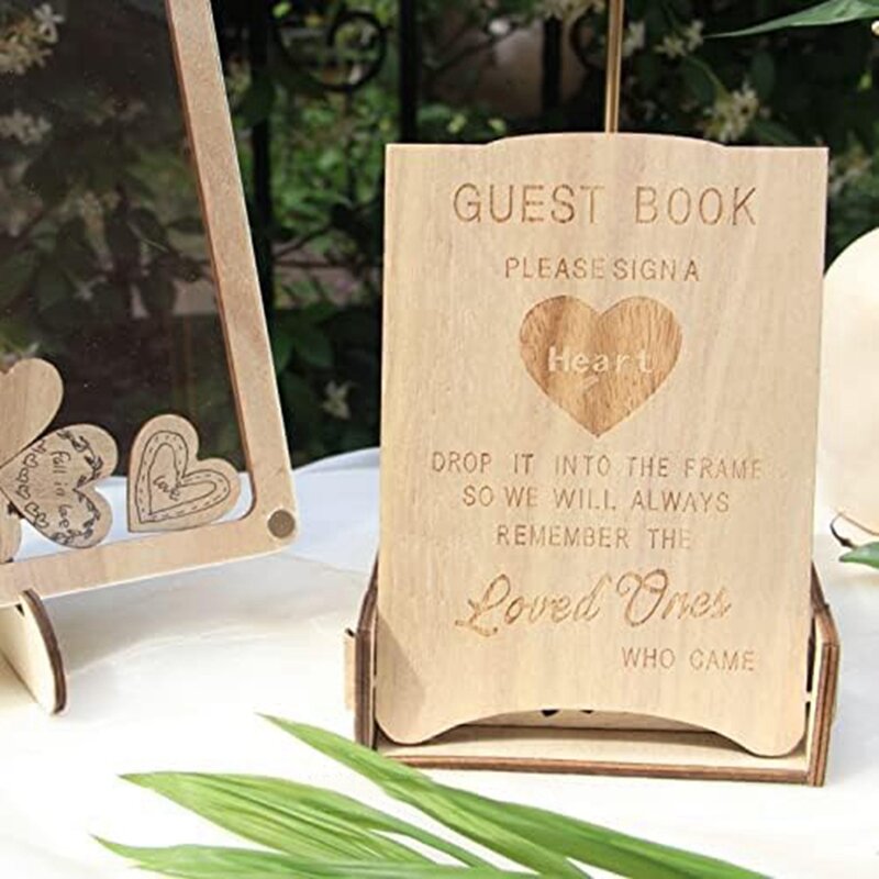 ريفي على شكل قلب صندوق خشبي ، بديل الزفاف ضيف كتاب ، استحمام الطفل ضيف كتاب ، 80 قطعة