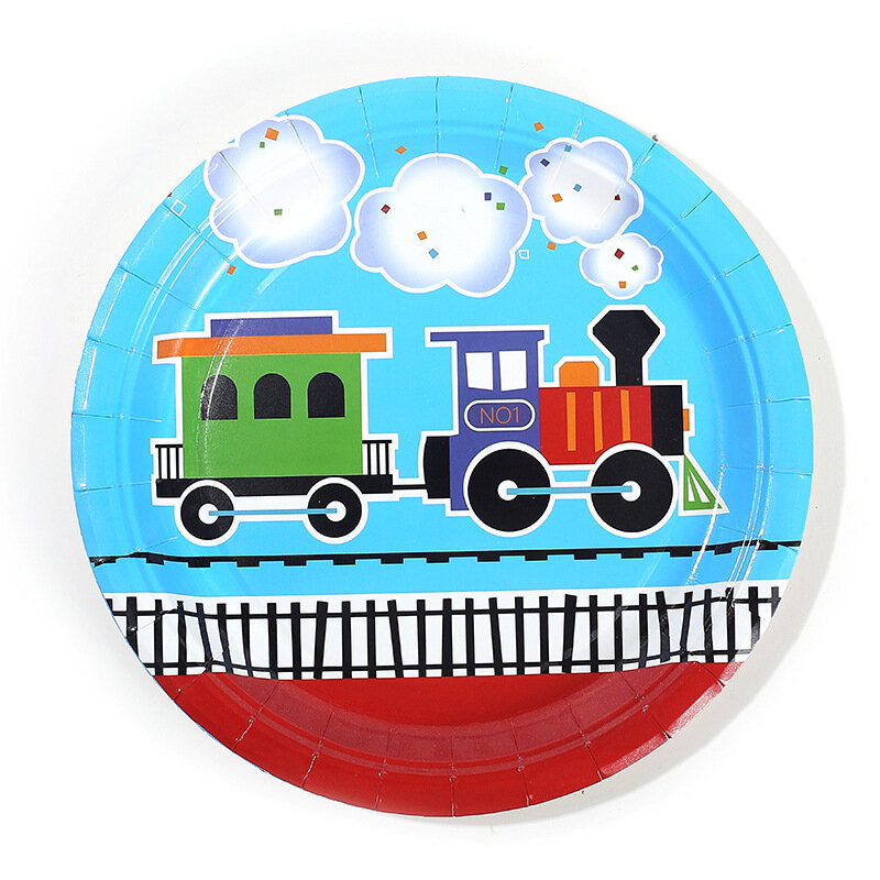 قطار زينة عيد الميلاد سيارات أدوات المائدة للجميع على متن السكك الحديدية أطباق ورقية للاستعمال لمرة واحدة قطار احباط بالون الإمدادات