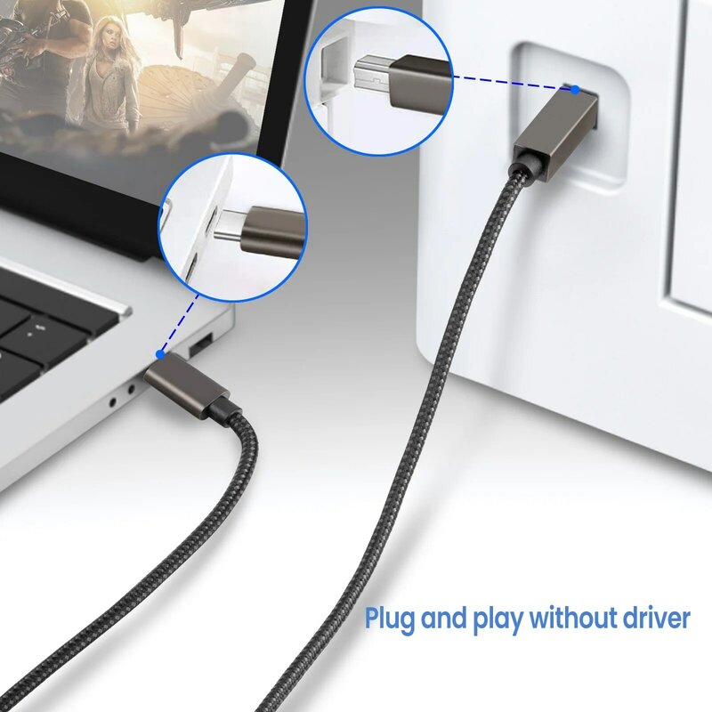 كابل طابعة USB C USB A to USB B 2.0 مضفر سلك الماسح الضوئي للكاميرا طابعة Epson HP Canon طابعة USB 1/1.5/2/3 متر
