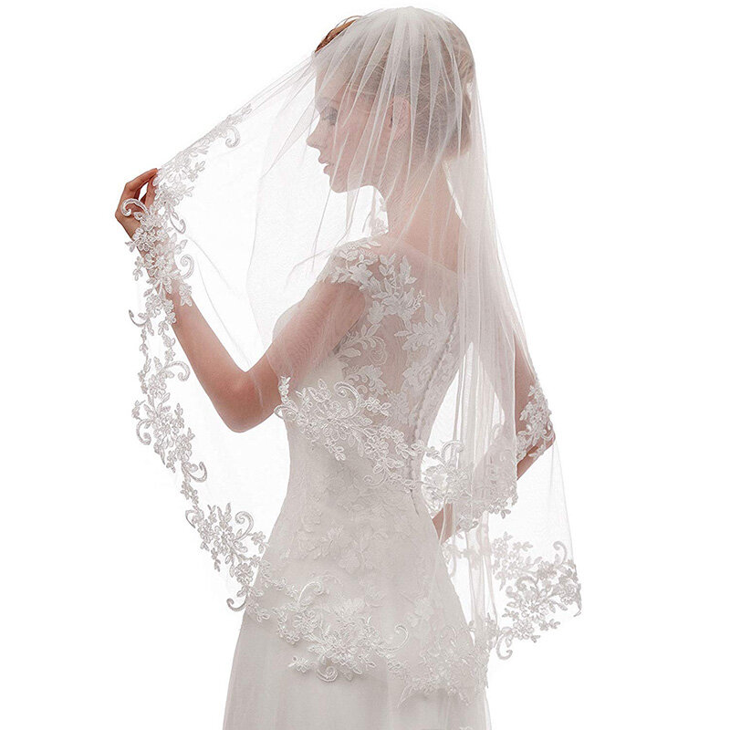 المرأة 2-الطبقة الدانتيل الحجاب الزفاف مع مشط ، الحجاب العاجي ، اكسسوارات للشعر الزفاف