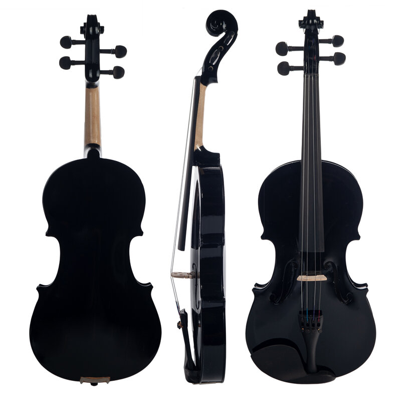 NAOMI 4/4 كامل الحجم الصوتية الكمان الملونة الزيزفون كمان الأسود الصلبة المجهزة الكمان مع حقيبة حمل القوس البرازيلي