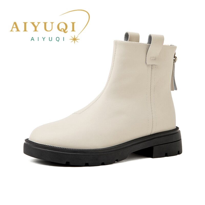 AIYUQI-حذاء برقبة تشيلسي من الجلد الطبيعي للنساء ، حذاء برقبة قصير ، كلاسيكي ، طراز بريطاني ، شتاء ، جديد ،