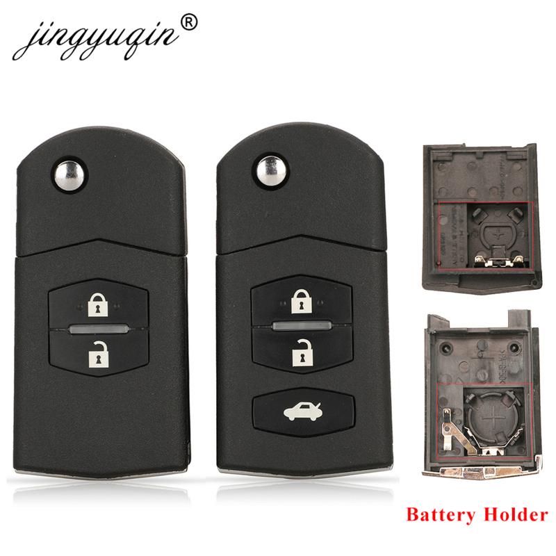 Jingyuqin 2/3 زر البعيد مفتاح علبة مفتاح تشغيل السيارة الإلكتروني للطي الوجه لمازدا 2 3 5 6 CX-7 / CX-9 / MX-5 مع قطع شفرة استبدال