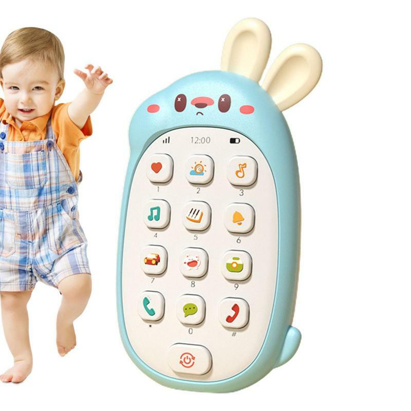 لعبة هاتف أذن قابلة للمضغ للأطفال ، لطيفة ، على شكل أرنب ، تعمل بالبطارية ، تعليمية ، ثنائية اللغة ، متعددة الوظائف