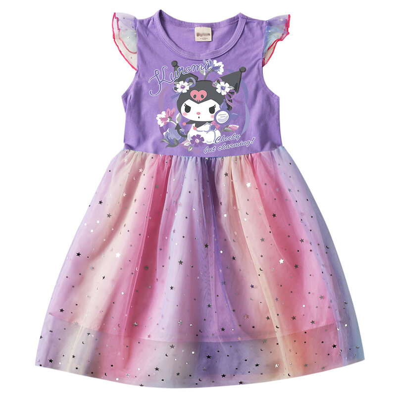 فستان الأميرة Sanrio الصيفي للأطفال ، أطفال ، كورومي ، أكمام طائرة ، شبكة قوس قزح ، ترتر ، ملابس حفلات ، جديد ،