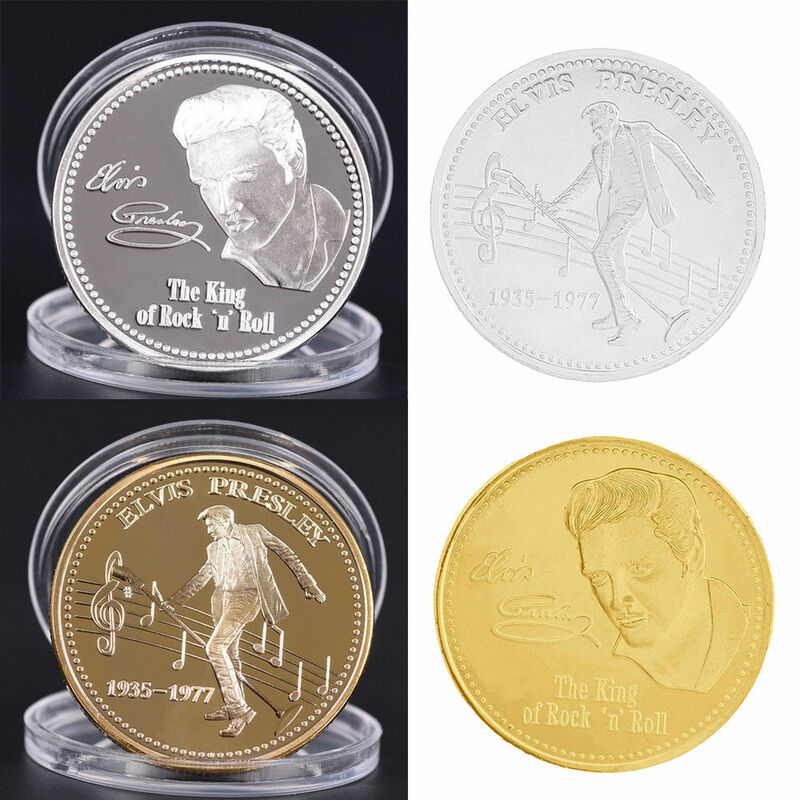 الفيس بريسلي الفضة الذهب تذكارية عملة طبعة محدودة 1935-1977 الملك روك البوب شعبية النمط الأمريكي عملات هدية