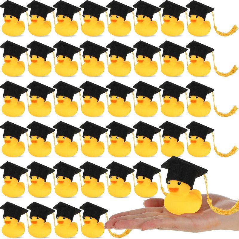 البط المطاطي المصغر للتخرج ، بطة التخرج ، قبعة شرابة ، ديكور الحفلات ، غرفة الدراسة ، 24 ، 48 مجموعة