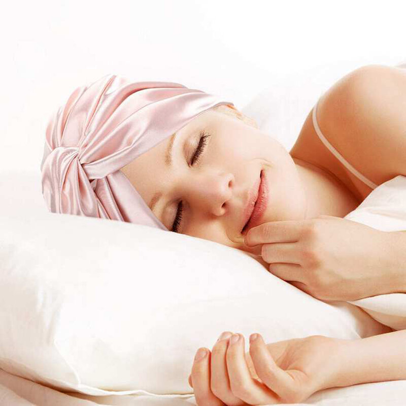 100% مزدوج الحرير غطاء النوم ليلة الحرير النوم غطاء بونيه للنساء مع الشريط مطاطا للعناية بالشعر الشعر الطويل