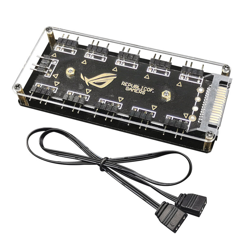 10-port RGB مروحة محور الكمبيوتر سطح المكتب SATA امدادات الطاقة 5 فولت 3PIN ARGB التوسع موزع سهلة التركيب 50 سنتيمتر