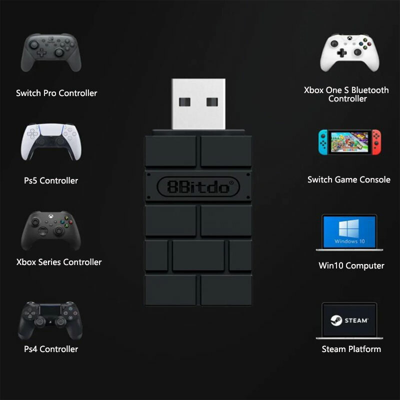 8Bitdo سماعة لاسلكية تعمل بالبلوتوث محول USB RR للتبديل ويندوز ماك التوت بي التبديل لايت NS OLED دعم PS3 PS4 PS5 تحكم