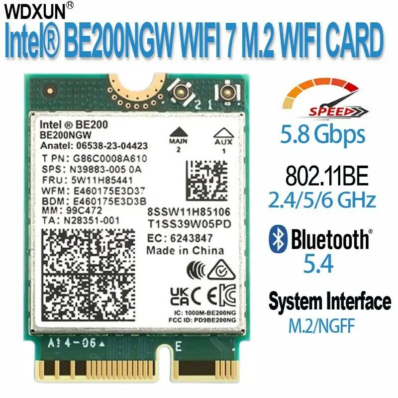 بطاقة شبكة Wi-Fi 7 ، بلوتوث ، فرقة Tri G ، 5G ، 6GHz ، محول Mbps ، BE200NGW ، M.2 لاسلكي ، أفضل من WiFi 6E