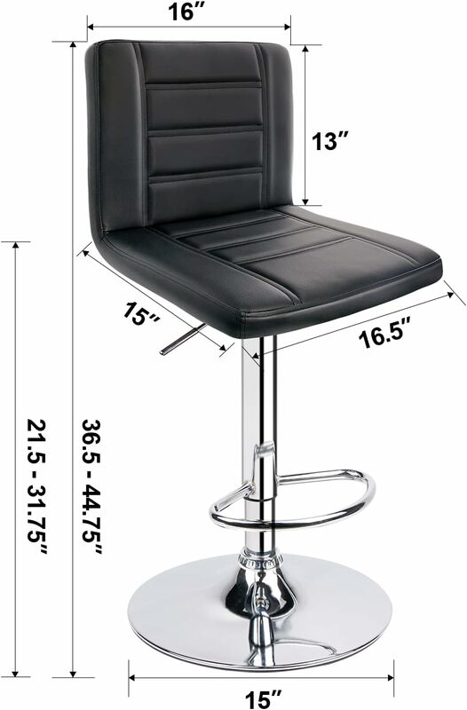 مقعد بار حديث قابل للتعديل مع ظهر ، مقعد بار دوار ، أسود ، مجموعة من 2
