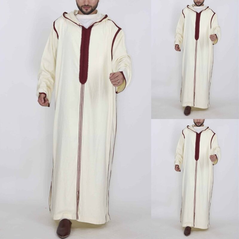 رداء رجالي ملابس إسلامية فضفاض بغطاء للرأس رداء عربي متوسط متين قفطان إسلامي ثوب إسلامي دبي بأكمام طويلة ملابس عرقية