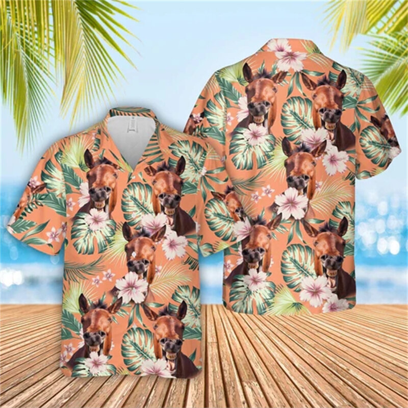 قمصان شاطئ هاواي نسائية مطبوعة بقرة ، قميص بأكمام قصيرة على شكل حيوان ألوها ، بلوزة بطية صدر ، قمم أنيقة بأزرار من Y2K ، الصيف ، العطلة