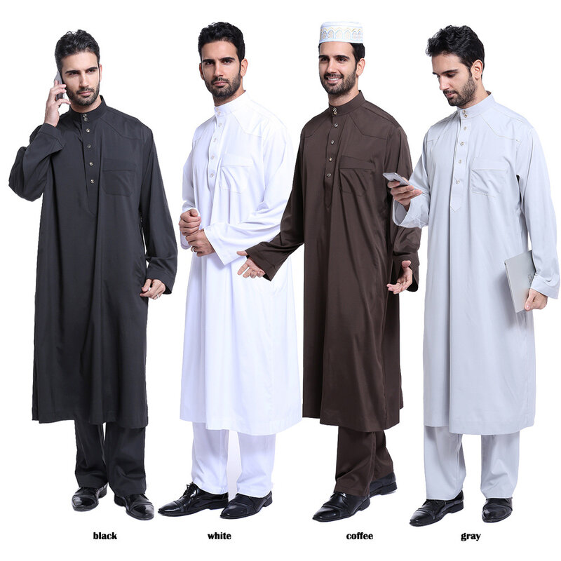 طقم رجالي من قطعتين من Jubba Thobe لباكستان بدبي السعودية عباية صلاة ملابس إسلامية بدلة عبادة عربية رمضان