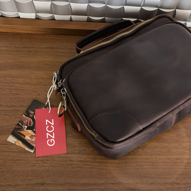 حقيبة سفر من الجلد الأصلي GZCZ ، حقائب دفل ليلية لعطلة نهاية الأسبوع ، حقيبة حمل للعمل ، سعة كبيرة