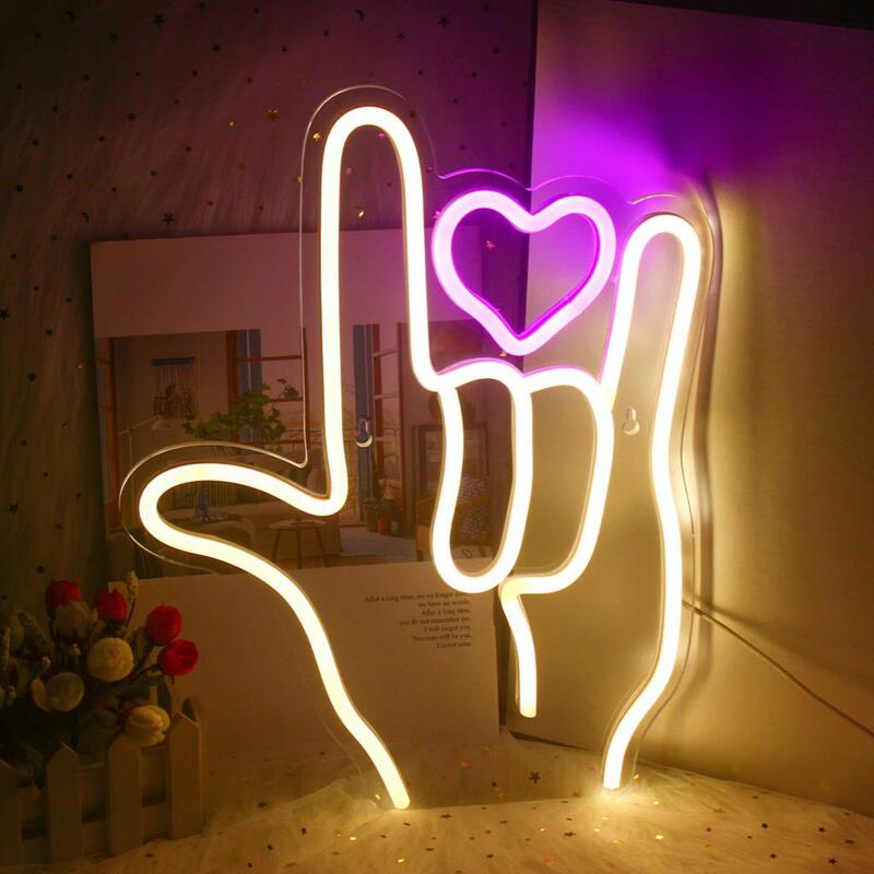 ضوء النيون على شكل قلب الإصبع ، إيماءات إبداعية ، ديكور غرفة فني للحفلات ، بار ، زفاف ، غرفة نوم ، مهرجان ، مصباح حائط معلق