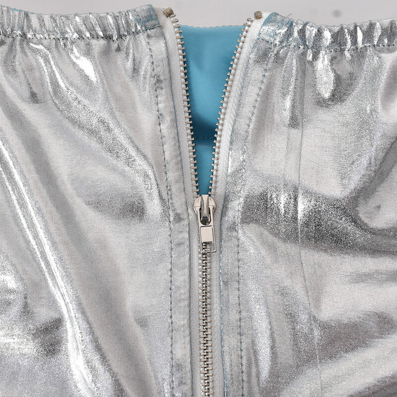 تنورة قصيرة ذات فقاعات فضية لامعة للسيدات 2022 تنورة جديدة منتفخة بلون واحد للنادي الليلي مثيرة مع سحاب تنورة Y2k قطنية دافئة للنساء