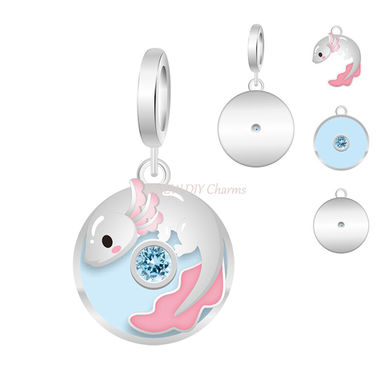 Axolotl والأزرق الزركون مزدوجة استرخى سحر الخرزة صالح باندورا للنساء سوار ذاتي الصنع مجوهرات هدية التصميم الأصلي