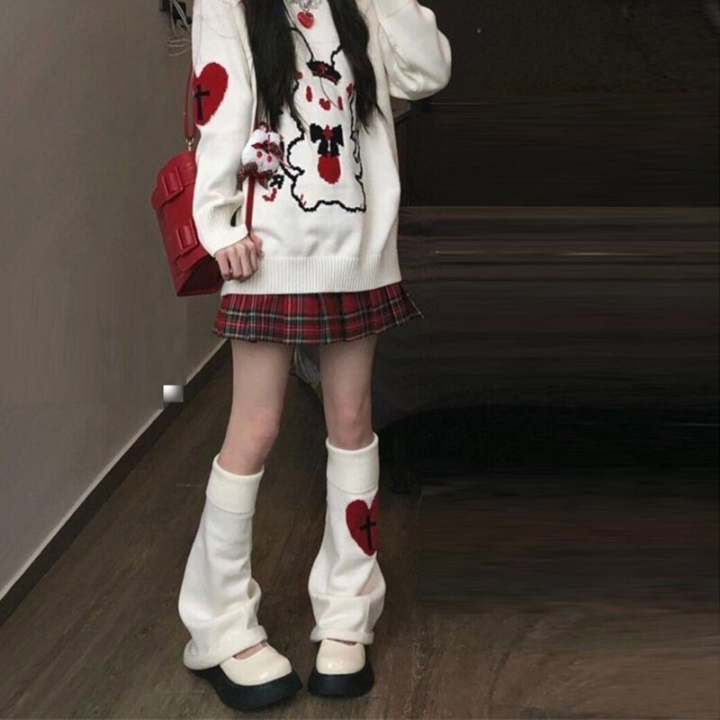 فاسق متماسكة جوارب السيقان اليابانية النساء القوطية القلب الهيكل العظمي غطاء للقدم الجوارب الطويلة