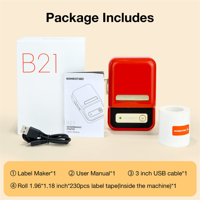 طابعة حرارية صغيرة محمولة B21 من NiiMbot ، صانع ملصقات الباركود اللاسلكي ، بلوتوث ، جيب ، منزل ، مكتب ، تجاري