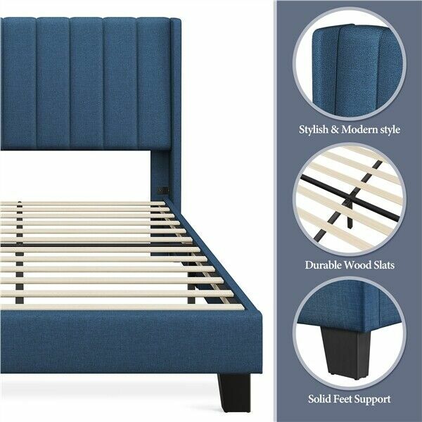 إطار سرير منجد كلاسيكي ، أساس مرتبة مع حافة الجناح ، اللوح الأمامي الكامل