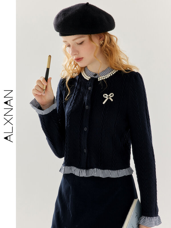 ALXNAN-سترة أنيقة مرقعة وتنورة مطوي للنساء ، تنورة نسائية غير رسمية عالية الخصر ، طقم من قطعتين ، تنورات منفصلة ، TM00601 ،