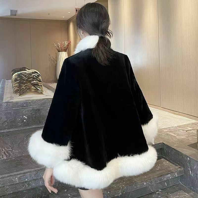 هاينينغ معطف الفرو القطني المقلد ، عباءة قطيفة ، منتصف الطول ، مزاجه ، شال ، موضة جديدة ، خريف وشتاء ، 2023